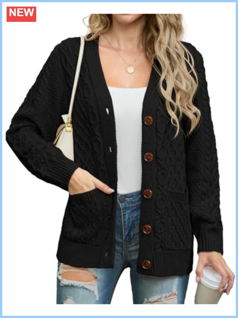 Cable Knit Chunky Cardigan Sweater with Pockets Button Front